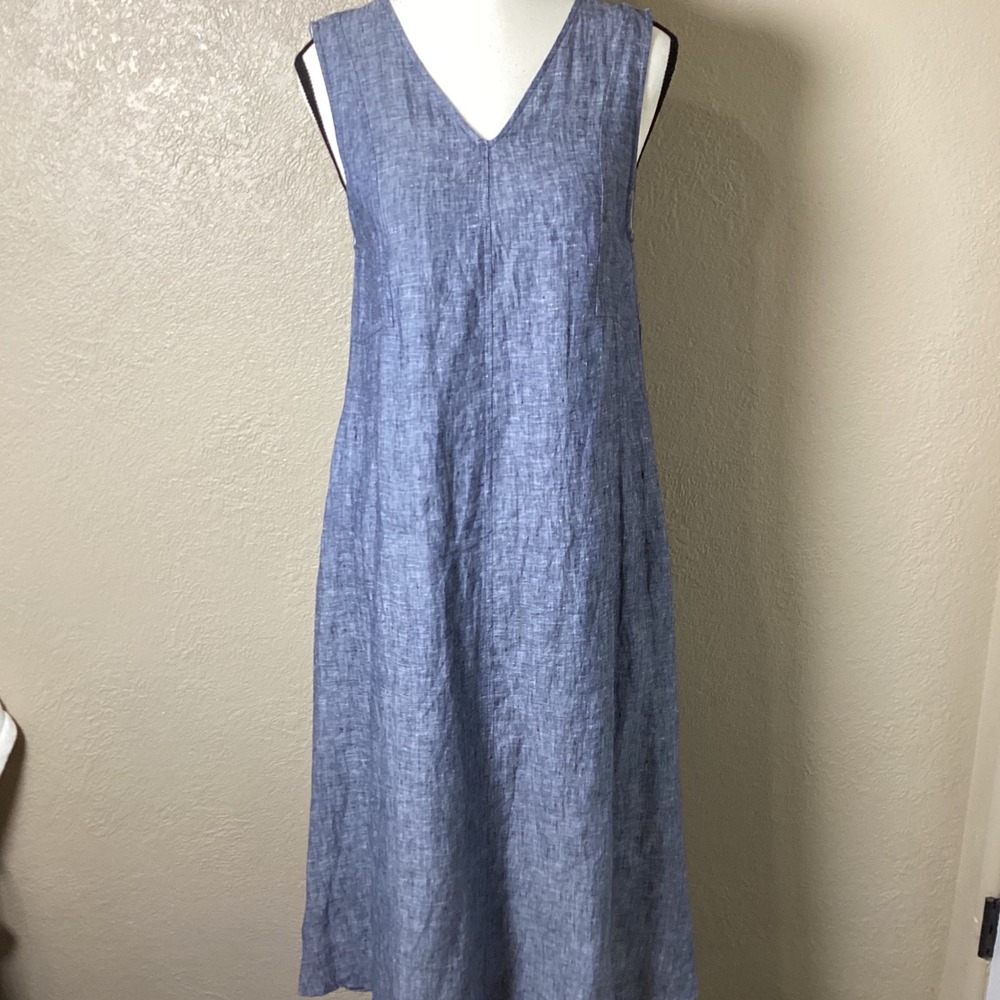 Bora Aksu Blue NWT 100% Flax Linen Tank Maxi Dress Size EU 36 (US 4–6), V-Neck